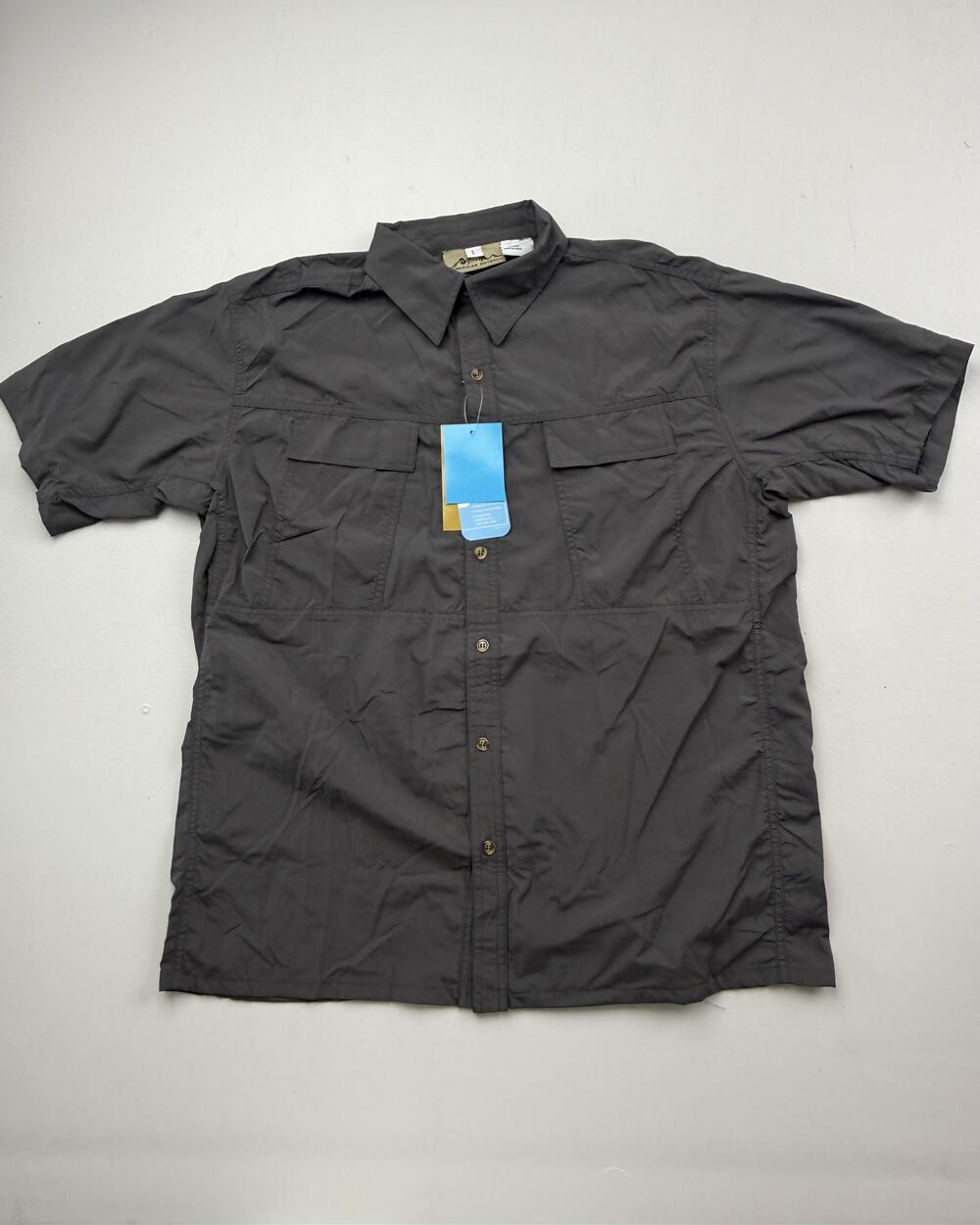American Outback Shirt Mens Large Gray Solid Short Sleeve Button Up Outdoor